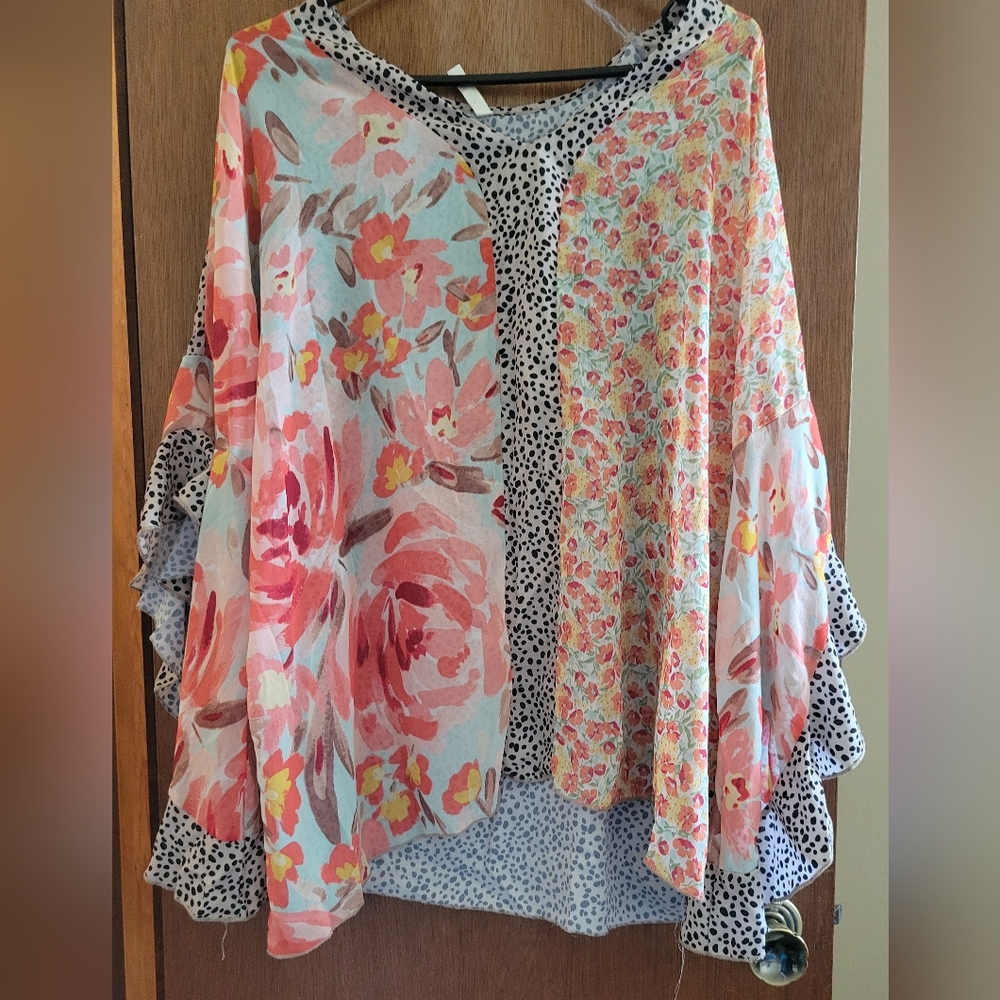 Floral Patchwork Kimono Top - Pink Multi